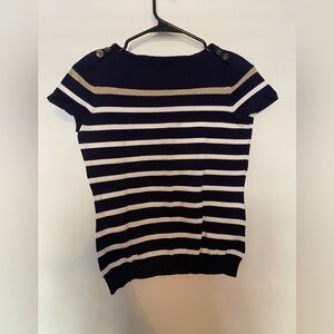 Lauren Ralph Lauren Navy and White Striped Short Sleeve Top